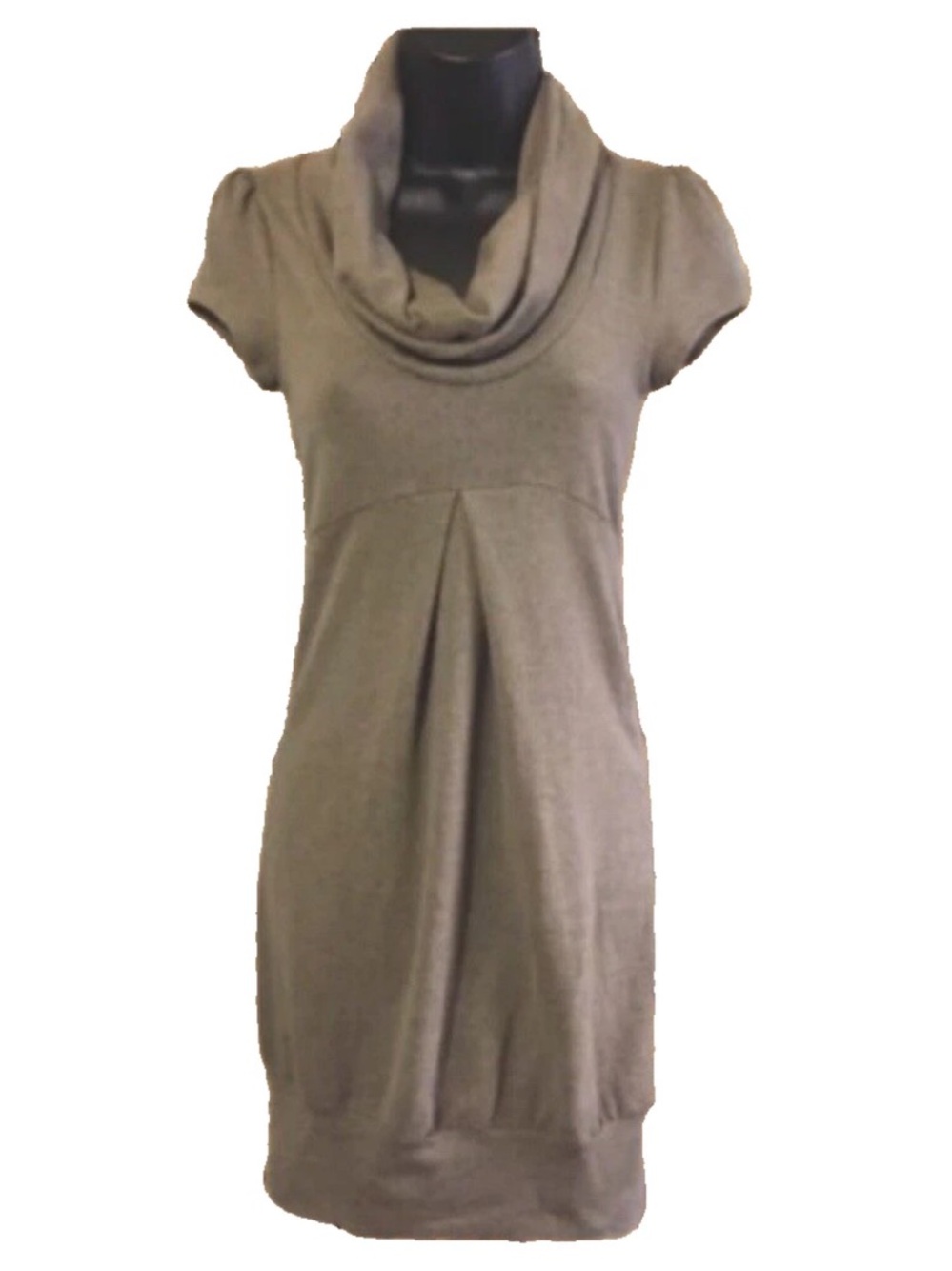 NWT Rhapsody Taupe Brown Cowl Neck Cap Sleeve Knit Sweater Dress Medium